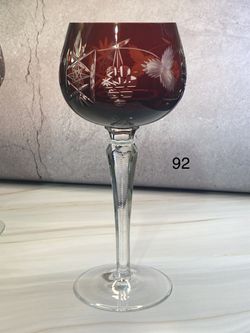 Set of (9) Beautiful Marsala Ruby Red Wine Hock Goblets Lead Cystal Ajka  Crystal Hungary Cut Grapes & Star Cut Stem. One goblet has a tiny chip on  inn for Sale in