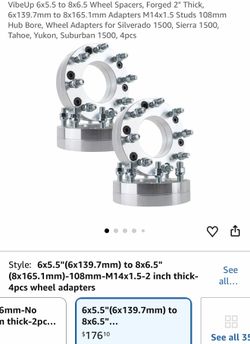 VibeUp 6x5.5 to 8x6.5 Wheel Spacers, Forged 2" Thick, 6x139.7mm to 8x165.1mm Adapters M14x1.5 Studs 108mm Hub Bore, Wheel Adapters for Silverado 1500,