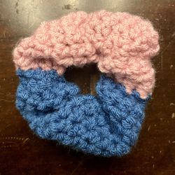 Crochet Blue and Pink Scrunchie 