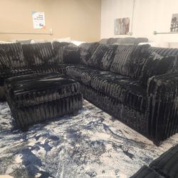 WANT QUALITY? Brand New Byers Market Wham Black VERTICAL Thick Corduroy 2pc Sectionals *TAX INCLUDED*