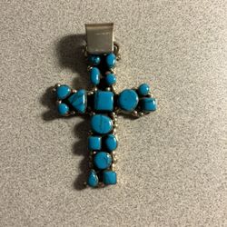 Turquoise Crossed Silver Holder Pendant