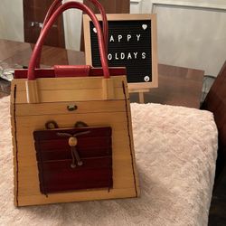 Unique Vintage Wood Leather Purse 