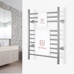 WarmlyYours 10-Bar Infinity Model B Electric Heated Bath Towel Warmer Rack, Wall-Mounted, Stainless Steel, Brushed, Plug-in or Hardwired