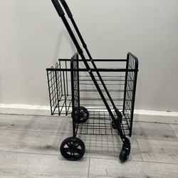 Folding Shopping Cart Jumbo Basket Rolling Utility Trolley Adjustable Handle New