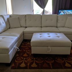 White Leather Sectional and Storage Ottoman *BRAND NEW-IN-BOX*