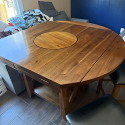 Solid Wood (waterproof) Drop Leaf Table With Lazy Susan Insert