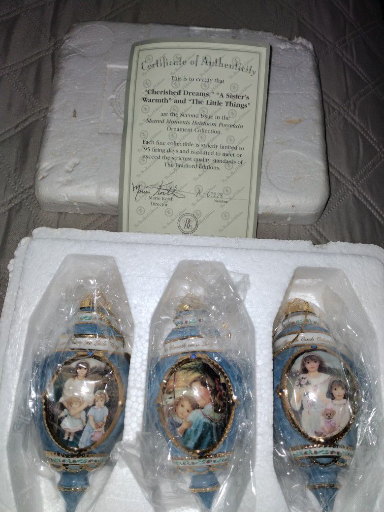 antique 1999 The Bradford Editions Christmas Bulbs With Certificate Of Authenticity 