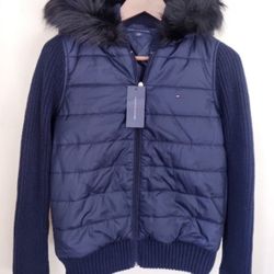 Tommy Hilfiger Navy Blue W/ Black FurJacket Size XL 