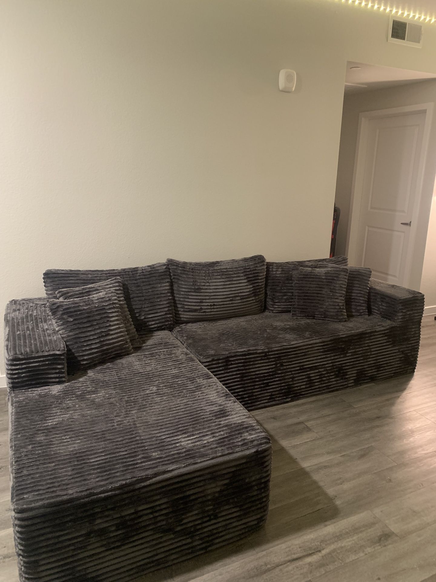 Dark Gray Corduroy Sectional Sofa with Chaise