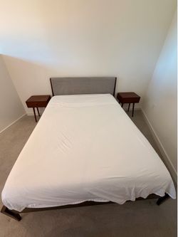 West Elm Queen Bed + mattress & side table