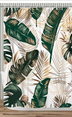 Tropical Leaf Print Rod Pocket shower curtain