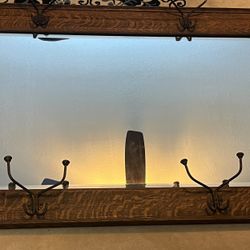 Antique English Tiger Oak Hat Mirror 