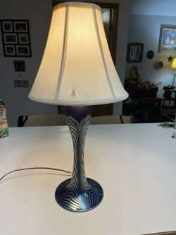 Vintage 1980's Signed Steven Correia Blown Art Glass Pulled Feather  Table Lamp