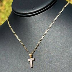 Jewelry 14k yellow two tone gold curb chain necklace 20.50” 2.50 mm width CZ 0.30CTW  Letter "T" pendant charm