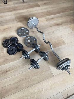 Dumbbell and Curl Bar Weight Set