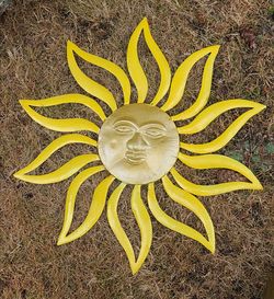 Cute Yellow Metal Sun Hanging Garden Decor