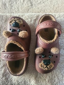 Crocs Kids' Classic Lined "I Am" Brown Bear Clogs