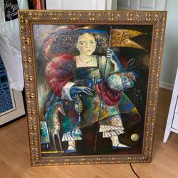 Doll  38”x37” Original Oil Painting Signed And Customer Framed