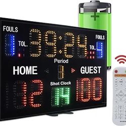 LED Basketball Scoreboard with Shot Clock, Portable Scoreboard Basketball, Digital Scoreboard with Remote, Electronic Scoreboard with Timer Clock, Dig