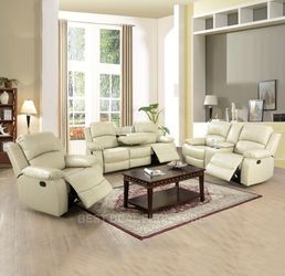 New Beige Reclining Couch Set 3 Pieces 
