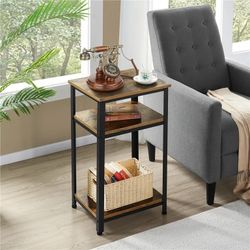 Industrial End Table with Tier Shelves for Living Room,Brown