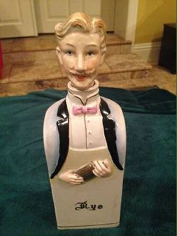 Vintage RYE Music Box Liquor Decanter Bottle Face / Head, Tuxedo Man