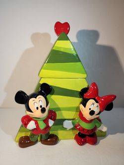 Disney Mickey n Minnie Christmas Cookie Jar