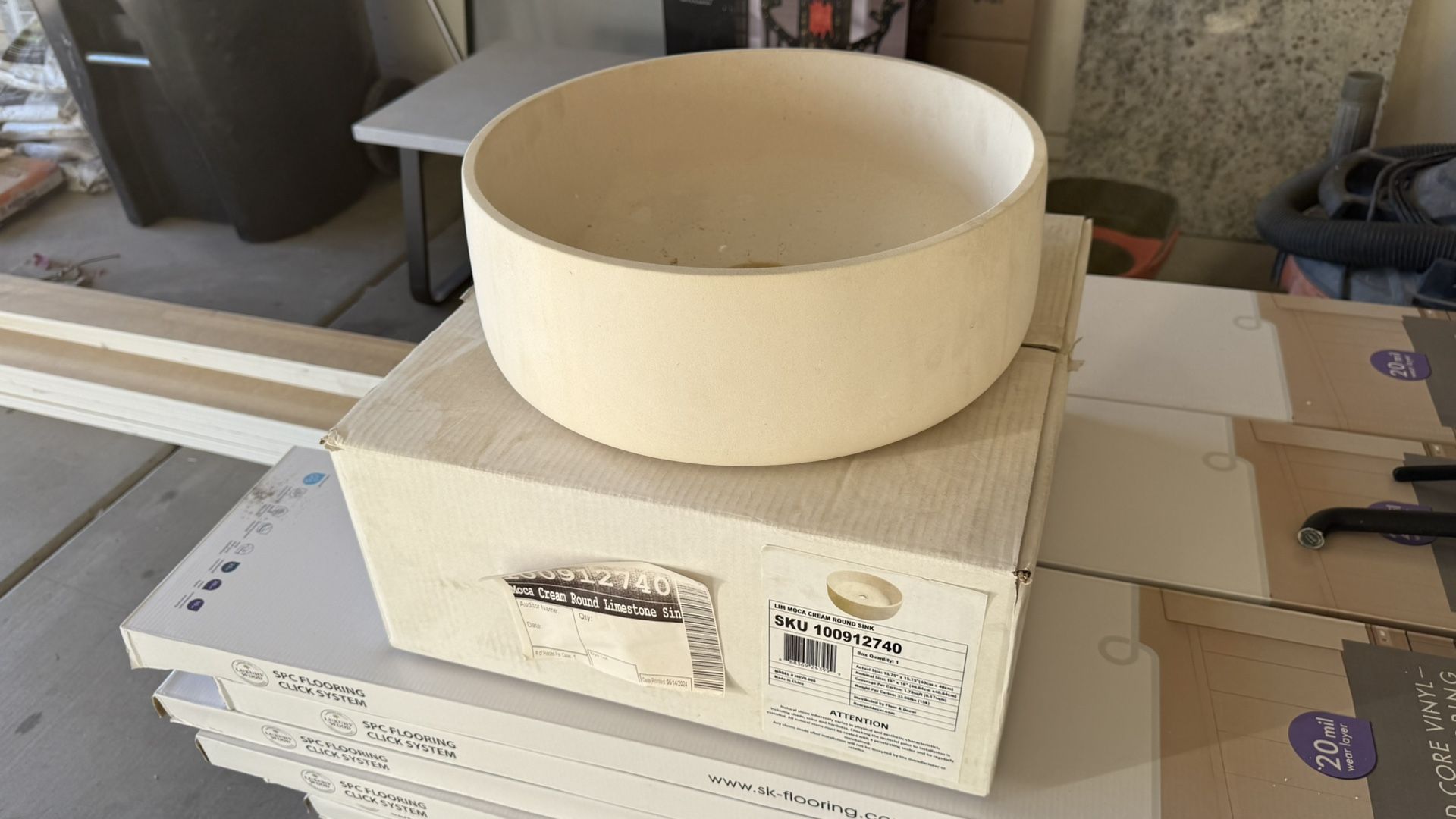 2 Limestone Sinks (Floor & Decor) & 2 Faucets