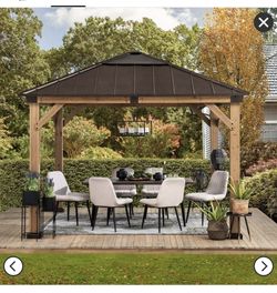 New 11-ft x 11-ft BrownWood Square Gazebo with Steel Roof