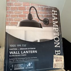 Easton 14 in. 1-Light Black Barn Hardwired Outdoor Wall Light Lantern Sconce with Steel Shade, with No Bulb Included