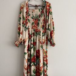 Floral Maxi Dress with Red and Green Accents