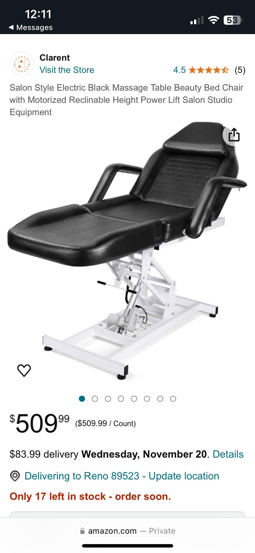 Salon Style Electric Black Massage Tattoo Table Beauty Bed Chair with Motorized Reclinable Height Power Lift Salon Studio Equipment
