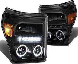 NEW 2011-15 F250/F350/F450 DNA Motoring HL-HPL-LED-FSU13SMAM Halo Projector Headlights (Driver & Passenger Side)