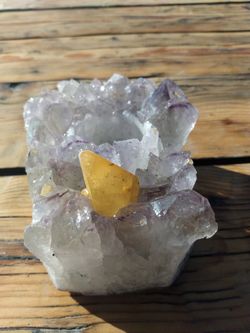 Amethyst Crystal Candle Holder With Yellow Calcite Scepter