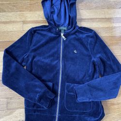 Lauren Ralph Lauren Velour Track Suit Jacket Women Sz PP  Blue w/ Gold Full Zip