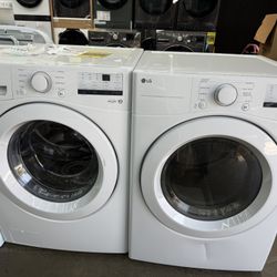 New open box LG white front load washer and gas dryer set 