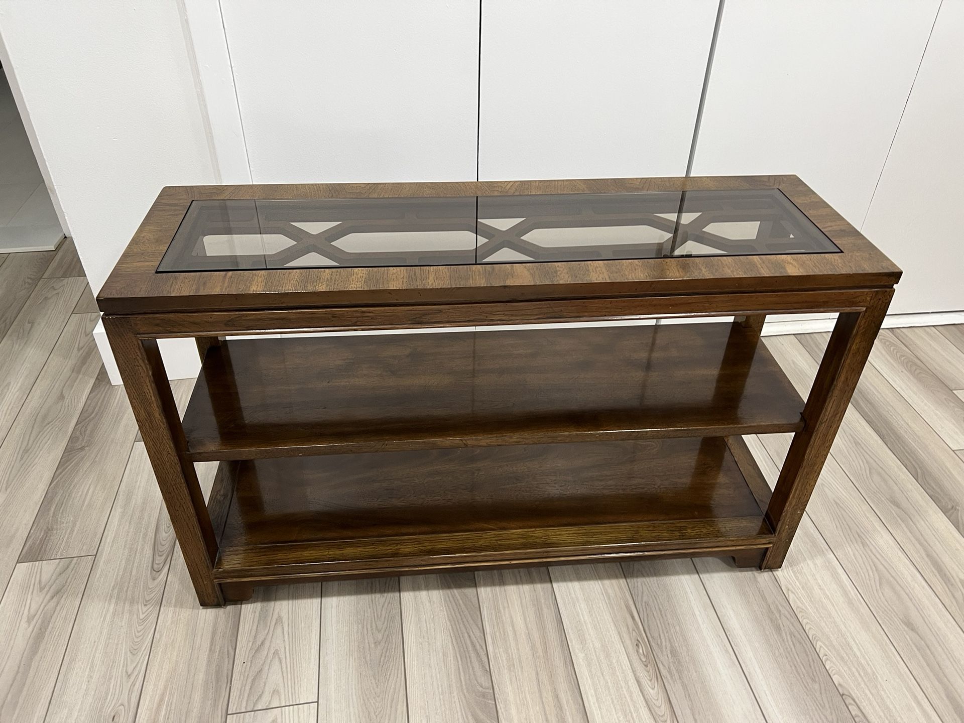 Gorgeous Drexel Heritage Glass Inlay Wood Console/Sofa Table