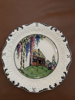 Vintage Decorative HandPainted Plate - Ridgeway Rustic Cottages - No Chips Or Cracks