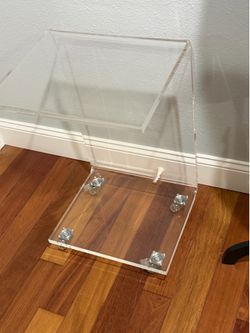 Acrylic Movable Clear Bedside Table C-Shaped End Table Snack Table on Wheels