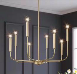 LNC Modern Gold Candlestick Island Chandelier Transitional 8-Light Pale Brass Pendant Light for Kitchen Bedroom Dining Area
