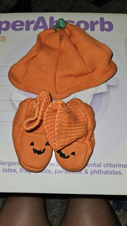 Baby Pumpkin Booties And Beanie