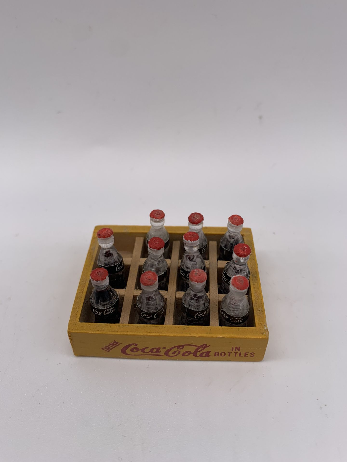 Vintage Drink Coca Cola In Bottles In Yellow Wood Crate. 11 Bottles Miniature