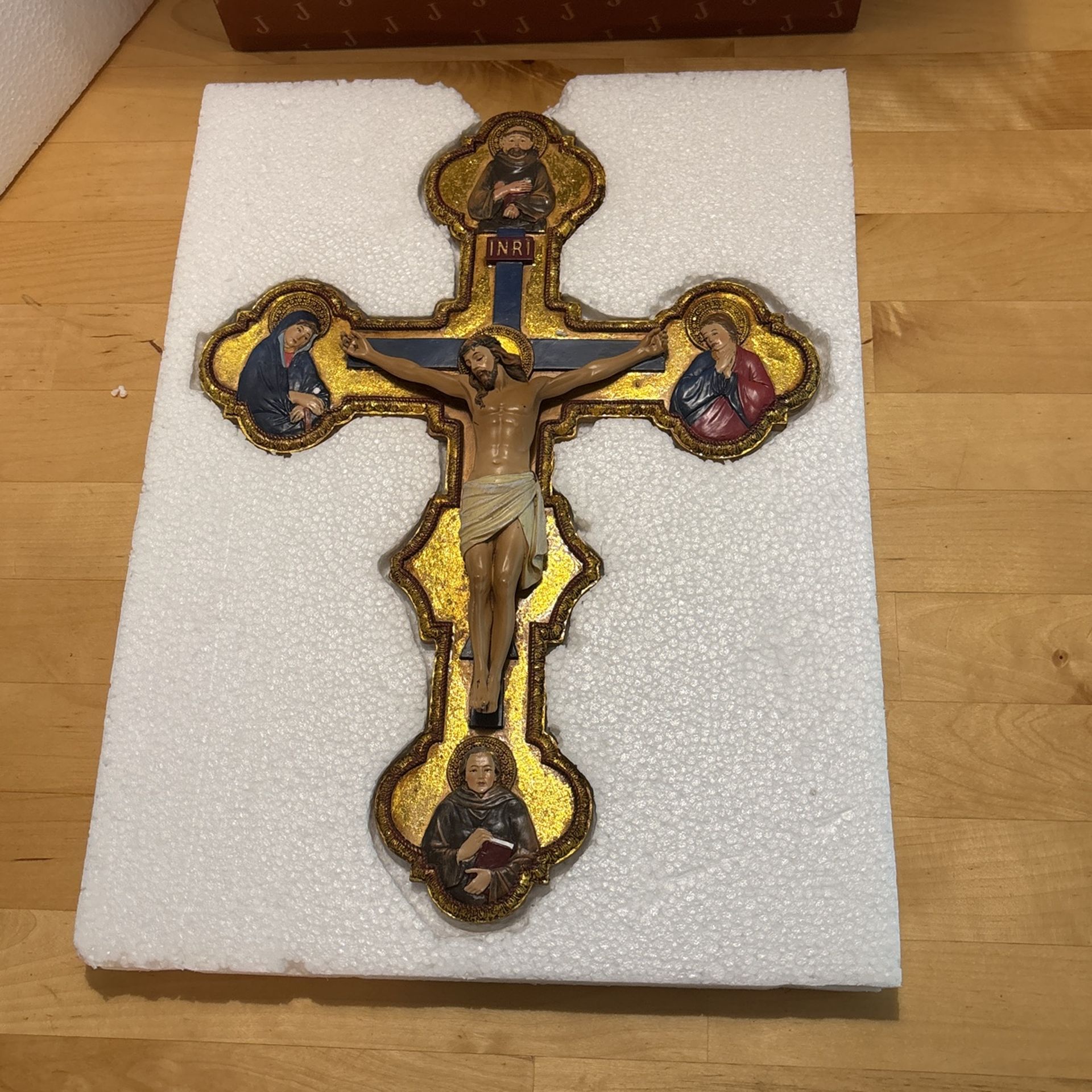 Ornate Christian Cross with Religious Figures and Gold Detailing 14” X 10” UB