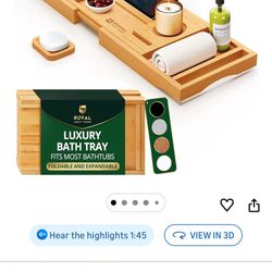 Bathtub Tray Caddy for Tub, Bamboo Bath Shelf,