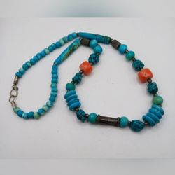 Turquoise and Coral  Necklace, not real stones, Put $50