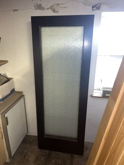 NEW Interior Barn Door 30x80 for Bathroom or Office “Rain” Finished Glass & Wood