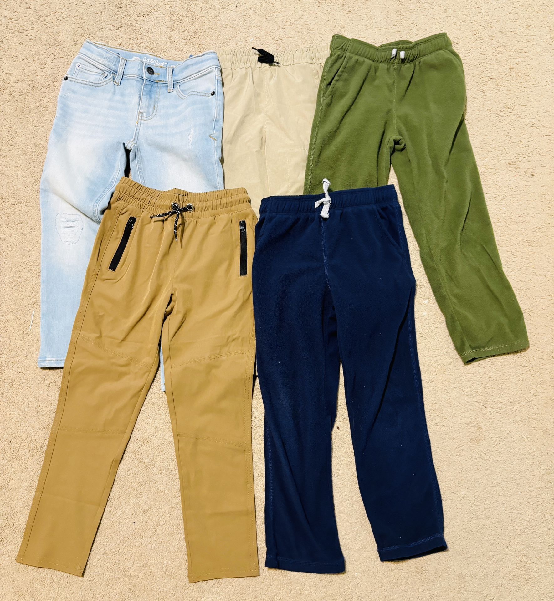 5 Pack Assorted Small Size 6 Boy’s Pants; Multiple Colors (Blue, Brown, & Green), Types, Closures, & Brands