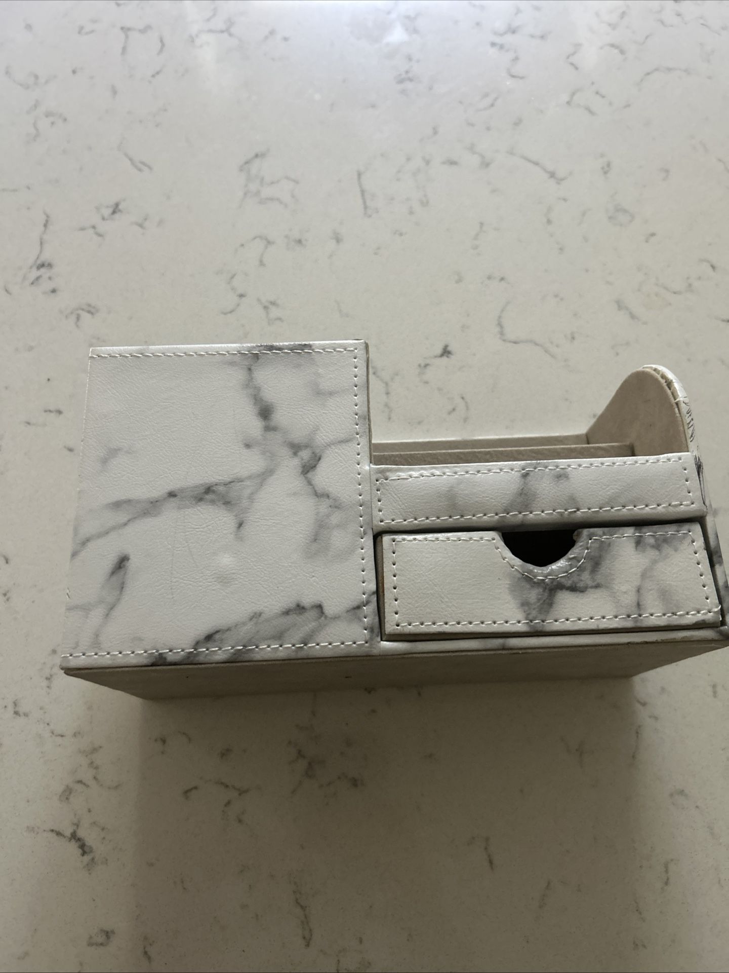 Caramel Marble Leather Desk Top Pen holder