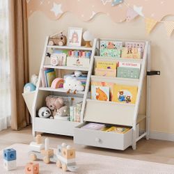Kids Bookshelf and Toy Storage - Kids Book Shelf for Rooms, Toddler & Baby Bookcase for Nursery, Montessori Toy Organizer, White