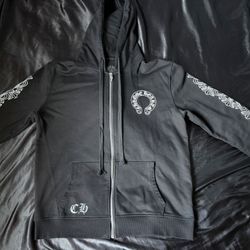 Chrome Hearts Horseshoe Floral Cross-Sleeve Zip Up Hoodie